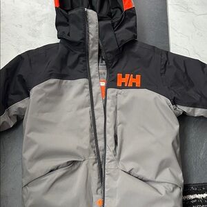 Helly Hansen Kids' Black and Gray Puffer Jacket with Orange Accents